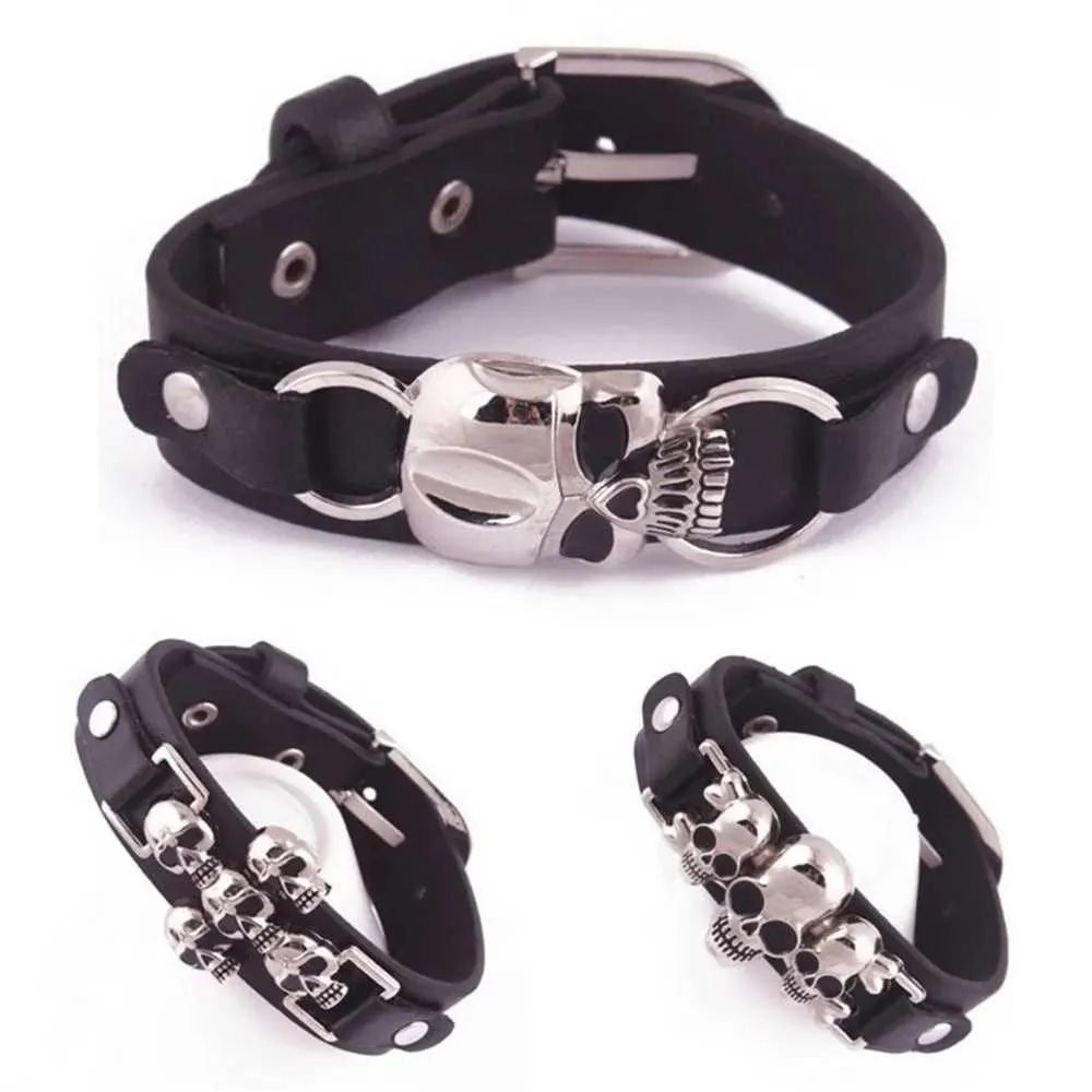 Fashion Skull Pu Charm Bracelets Unisex Hip Hop Accessories Stainless Steel Rivet Punk Leather Bracelets Women 3 Style