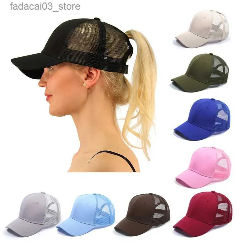 Ball Caps Sommermütze für Damen, Pferdeschwanz, Baseballmütze, Netz, verstellbar, Golf, Sport, Snapback-Hut, einfarbig, hohe Messy Bun-Kappe für Mädchen, Q240116