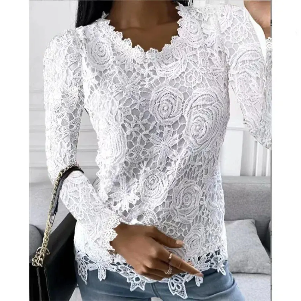 Spring Shirts for Women Tshirt Clothing Y2k Tops Vintage Lace Elegant Fashion Clothes Streetwear Casual Autumn Tshirts 240116