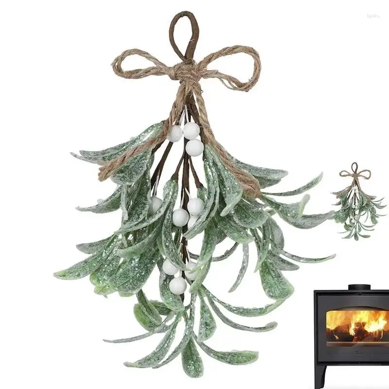 Decorative Flowers Frosted Artificial Mistletoe Fake Sprigs Bunches Stems Festive Durable Christmas Decoration For Home Winter Indoor