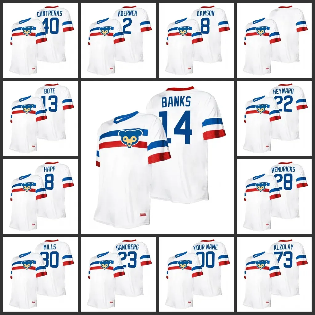 Chicago''Cubs''Men Nico Hoerner Ryne Sandberg Ernie Banks Andre Dawson Jason Heyward Mulheres Juventude Personalizado Branco Cooperstown Collection Camisa com decote em V