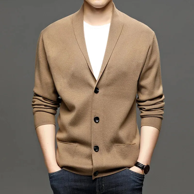 Корейский кардиган, мужской свитер, вязаный верх, мужская одежда, черный свитер с длинными рукавами и v-образным вырезом, куртка оверсайз, пальто S3XL 240115