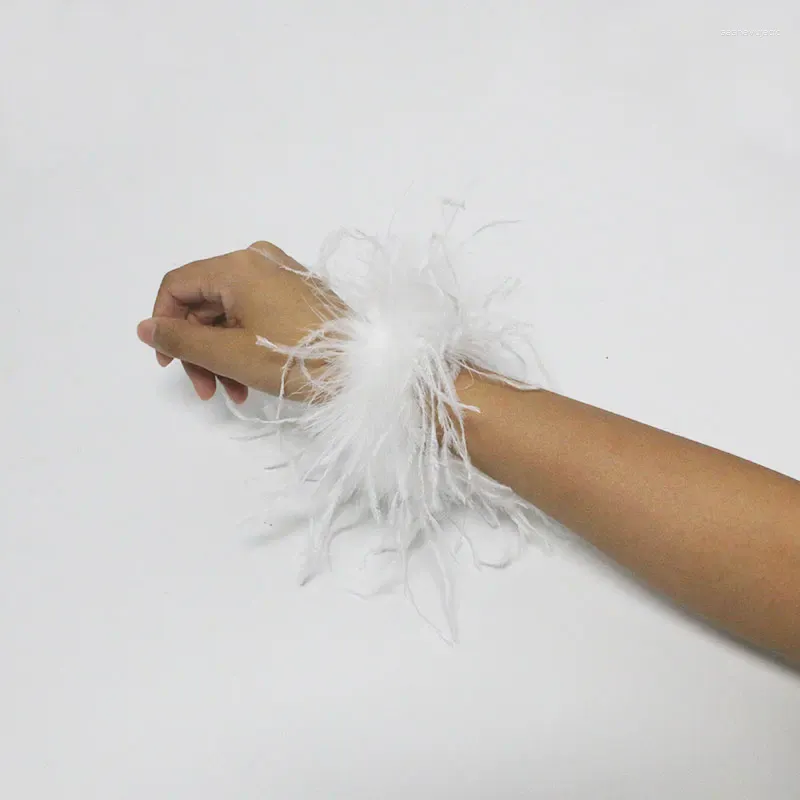 Charm Bracelets Feather Cuff Snap Bracelet Ostrich Blazer Wrist Sleeve Women Real Fur Slap Arm Warmer