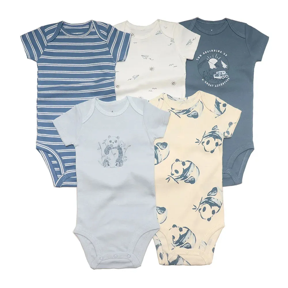 5 STKSLot geboren Baby Boy Kleding Panda Korte Mouwen Body Cartoon Jongens Kleding Baby Bebe Jumpsuits 240116