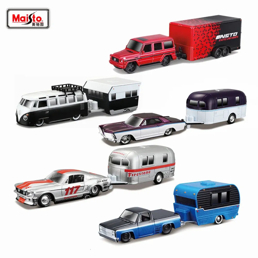 Maisto 1 64 1967 Ford Mustang GT Camper Trailer Trailer Model Simulation Car Model Alloy Car Toy Man Collection Gift 240115