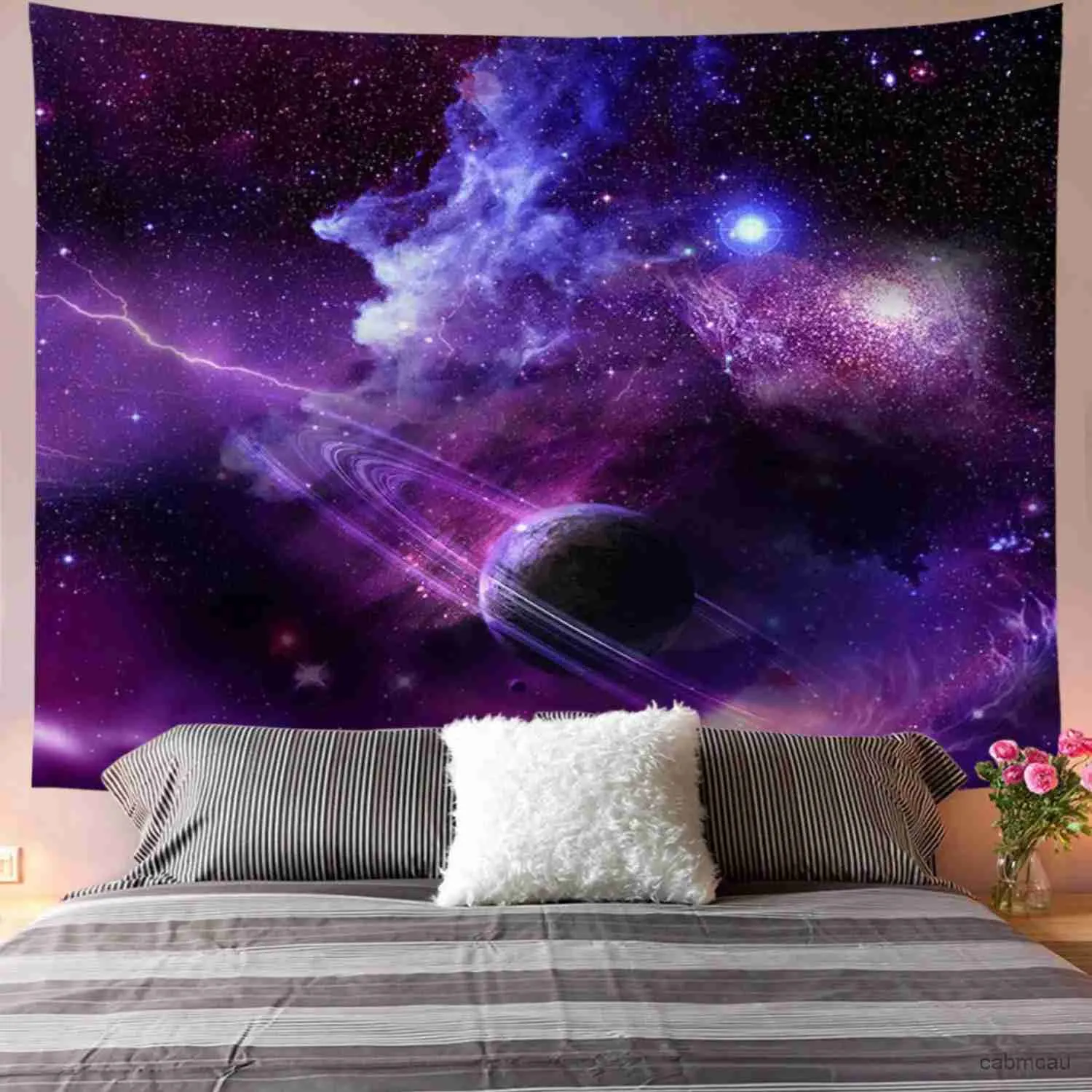 DHgate Starry Sky Tapestry Galaxy Psychedelic Space Landscape Wall Hanging Purple Home Garden