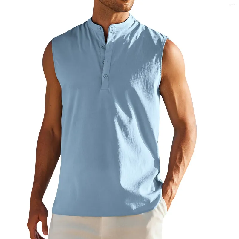 Men's Tank Tops Half-Open Tanks Solid Sleeveless Bottoming Shirt Outdoor Casual Sports All-Match Vest With Buttons