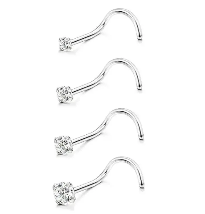 Sieraden Groothandel 50 stks/partij Populaire Cz Neus Stud Schroef Chirurgisch Staal Neus Ring Neus Piercing 20gx1.5mm 2mm 2.5mm 3mmshine Gratis Verzending