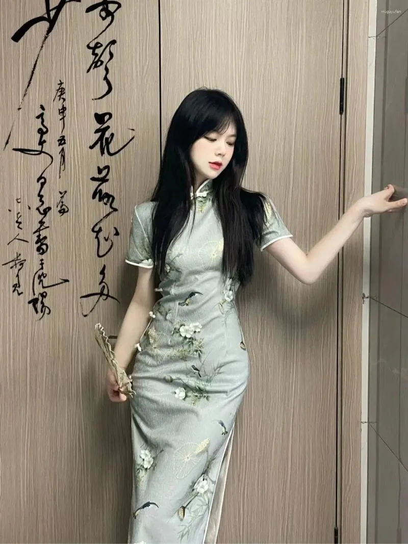 Etnisk kläder kinesisk stil cheongsam modifierade unga flickor party garceful sexig orientalisk qipao klänning retro kjol
