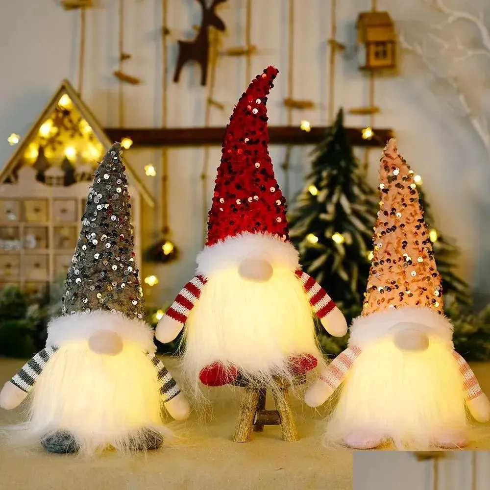 Gnomo di Natale P Giocattoli luminosi Decorazioni natalizie per la casa Anno Bling Ornamenti giocattolo Regali per bambini Consegna in 10 gocce Dhgx5