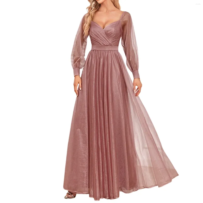 Casual jurken sexy pailletten prom voor vrouwen elegante mesh lange mouw avondjurk lente backless cocktail maxi vestidos