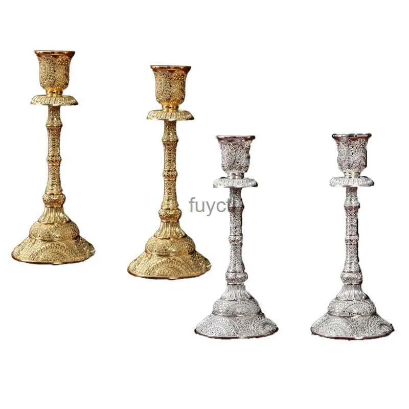 Candle Holders for Creative 2 Pieces Metal Taper Candle Holders Brass Pillar Candlestick Ornament for Table Tea Room Hotel Yoga Room YQ240116