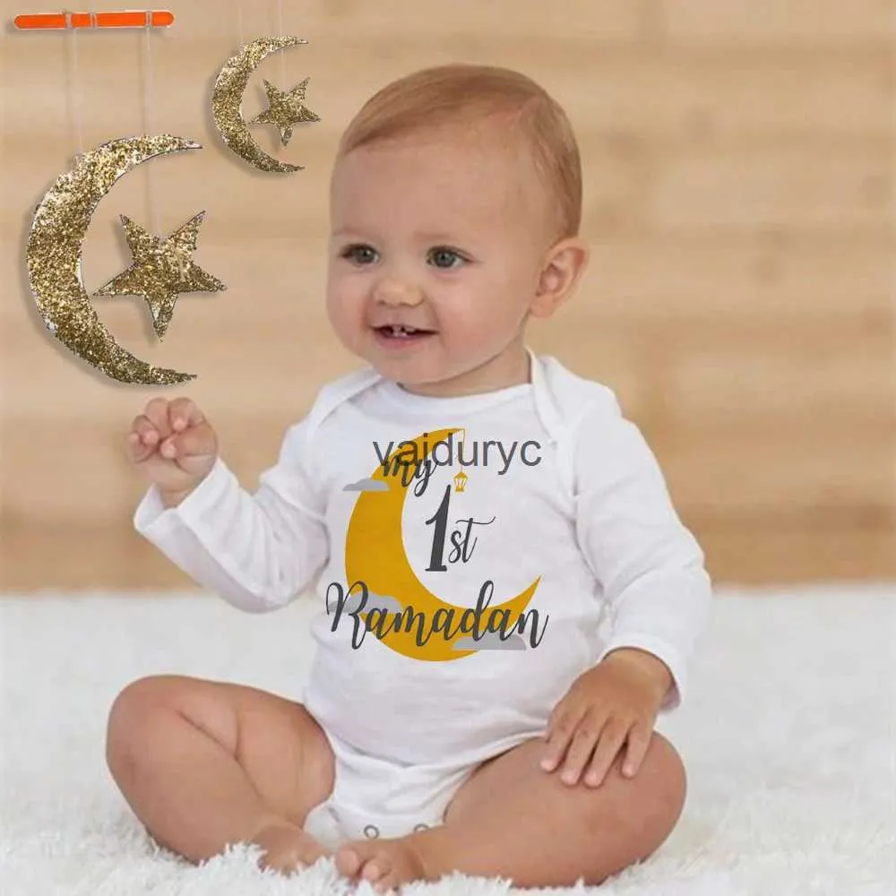 ROMPERS MEIN ERSTEN RAMADAN NEUBORN BABY BODYSUD SIND EID LANGELEVE BABY Overall Eid Boy Girl Ramadan Kleidung Islamische muslimische Outfits H240508