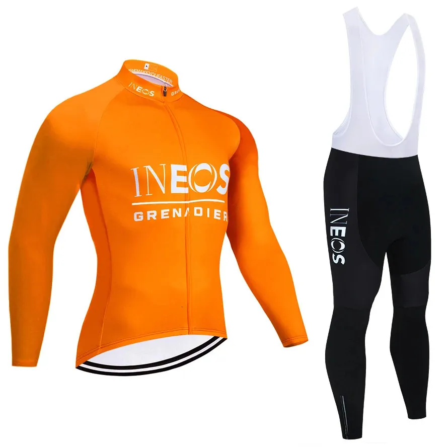 Turuncu INEOS Bisiklet Jersey Pantolon Suit Italia Team Pro Ropa Ciclism Kış Termal Polar Bisiklet Ceket Önlükleri Giyim 240116