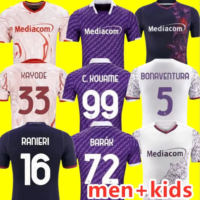 23 24 Fiorentina Soccer Jerseys NICO BELTRAN 2023 2024 VLAHOVIC ARTHUR Firenze Vlahovic Maillot de Pie Florence Hombres Niños Cuarto set Kits Uniformes completos