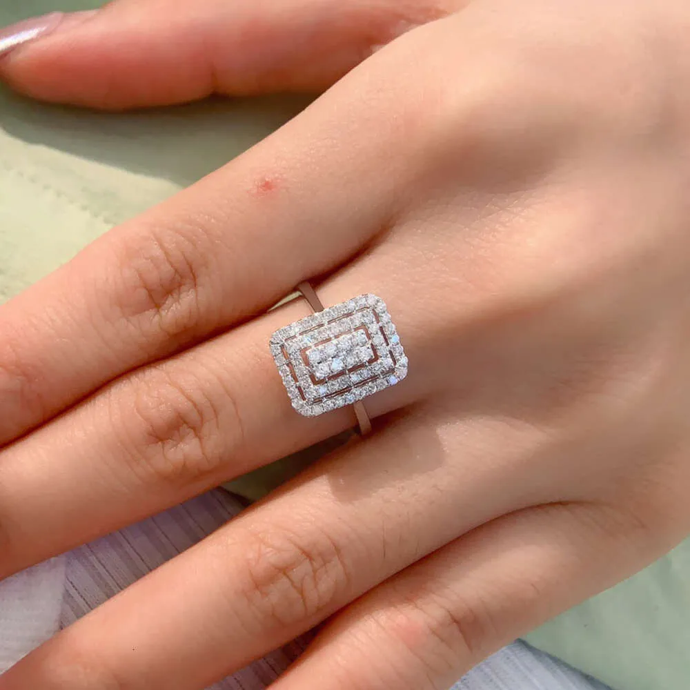 솔리드 레알 골드 0.50ct 대 천연 다이아몬드 이중 사각형 여성 최신 패션 절묘한 블링 웨딩 신부 반지