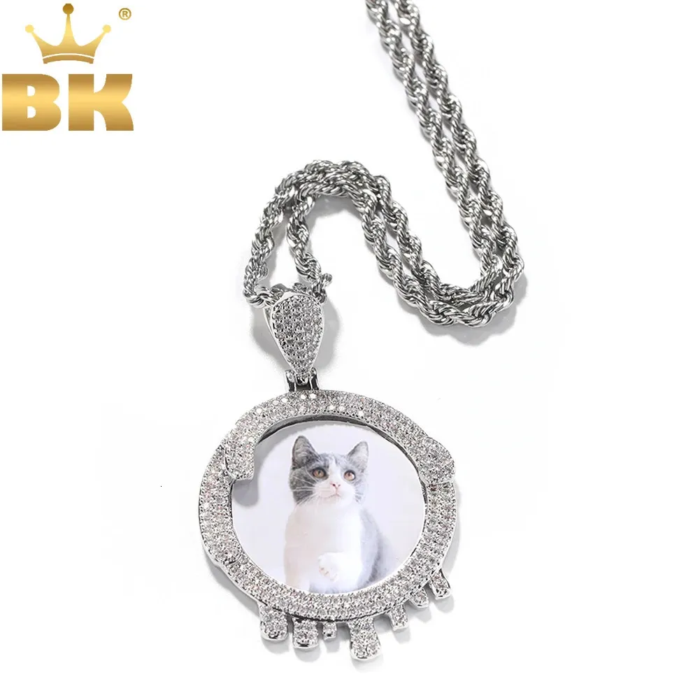 THE BLING KING personnalisé rond goutte d'eau Po pendentif mémoire image médaillon glacé zircon cubique Hiphop bijoux pour cadeau 240115