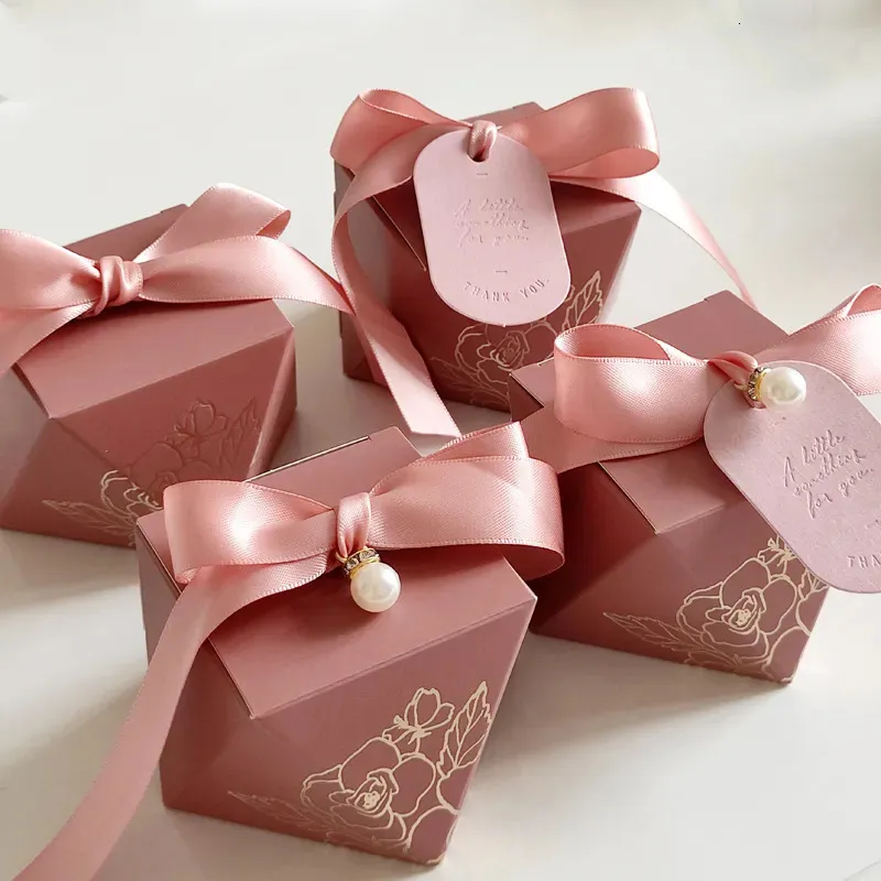 Caixa de presente em formato de diamante, caixas de papel para doces, embalagem de chocolate, lembranças de casamento para convidados, chá de bebê, festa de aniversário 240116
