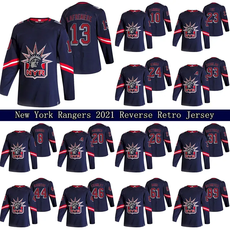 Alexis Lafreniere N York Rangers 2021 Reverse Retro Jersey 10 Artemi Panarin 24 Kaapo Kakko 23 Adam Fox 99 Gretzky Hockey Jerseys