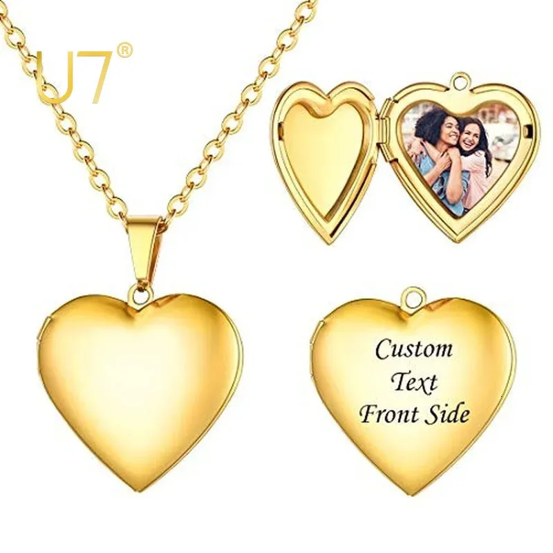 U7 Stainless Steel Custom Po Heart Locket Necklace for Woman Personalized Family Picture Laser Engrave Memorial Jewelry 240115