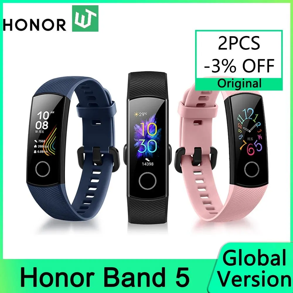 Bileklikler Global Versiyon Honor Band 5 Akıllı Bant AMOLED kalp atış hızı izleme Fitness Uyku Yüzme Monitörü Spor Kan Oksijen İzleyici