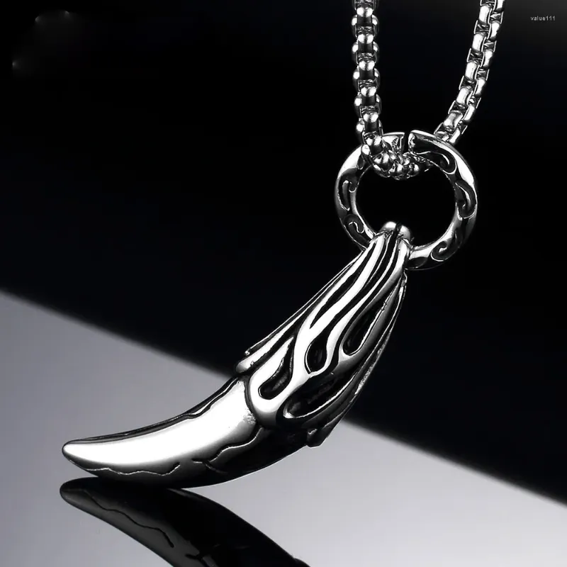 Pendant Necklaces MIQIAO Stainless Steel Titanium Horn Teeth Punk Vintage Hip Hop Collar Chains Necklace For Men Women Couple Jewelry Gift