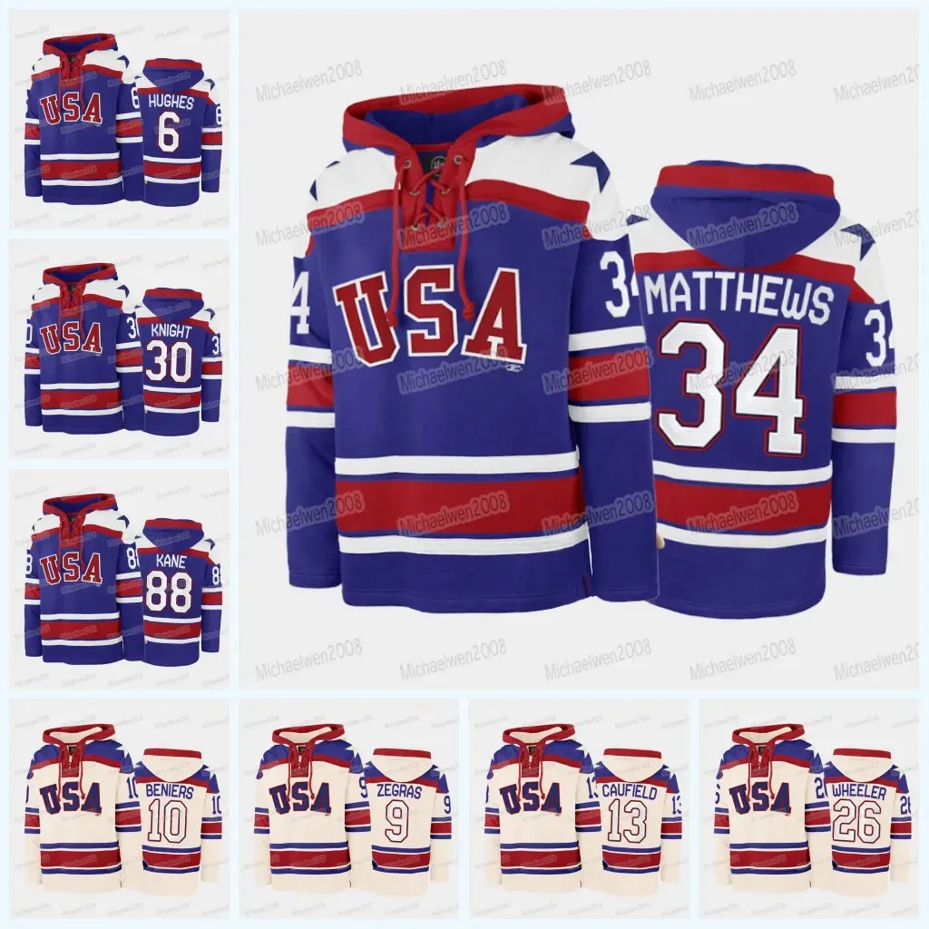 Miracle On Ice USA Sweat à capuche de hockey Trevor Zegras Jonathan Quick Mike Modano Matthew Boldy Jack Hughes Blake Wheeler Matt Roy Cole Cau