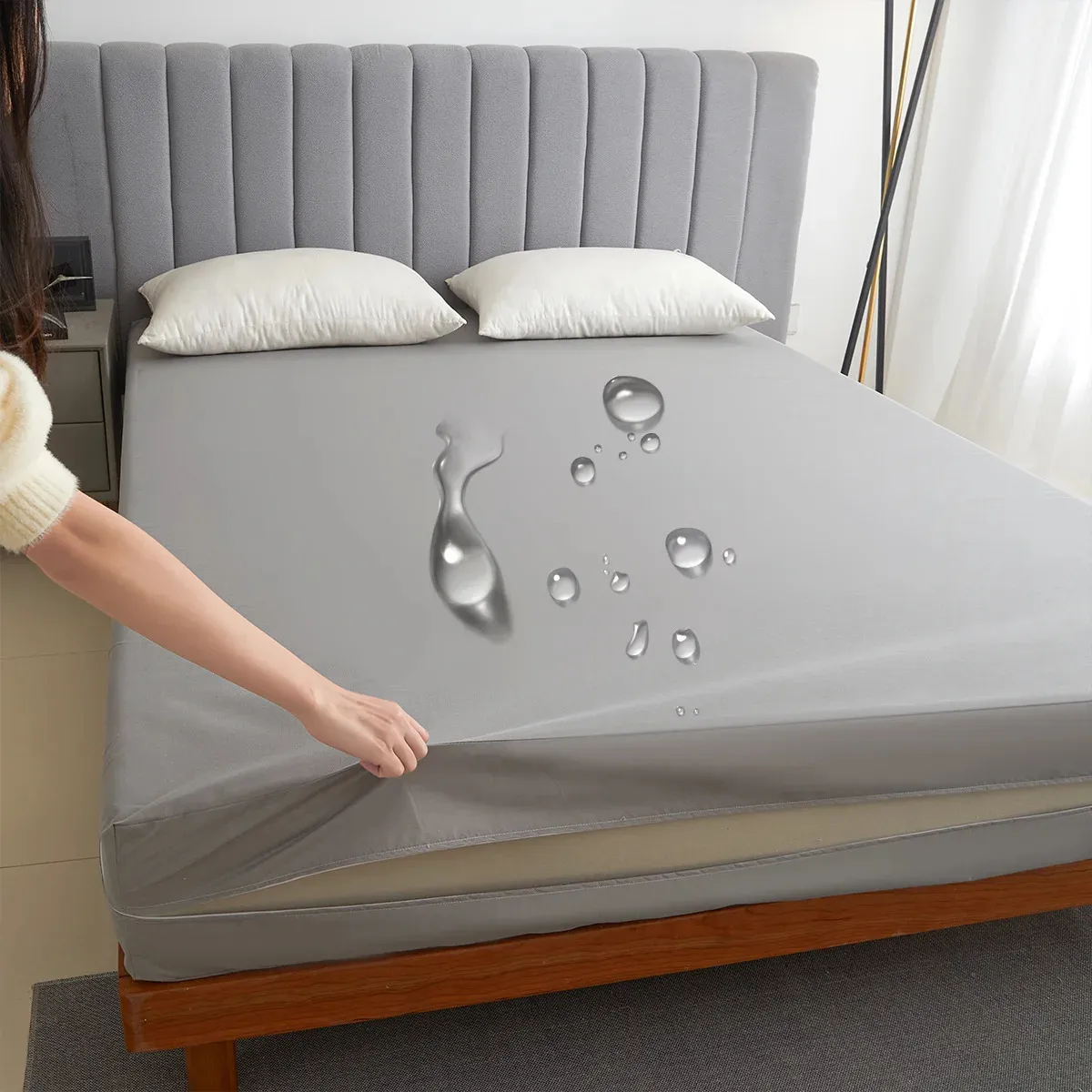 6Sides Couvercle de matelas imperméable entièrement fermé avec feuille d'ajustement à poussière à fermeture éclair pour double lit double reine King 240116