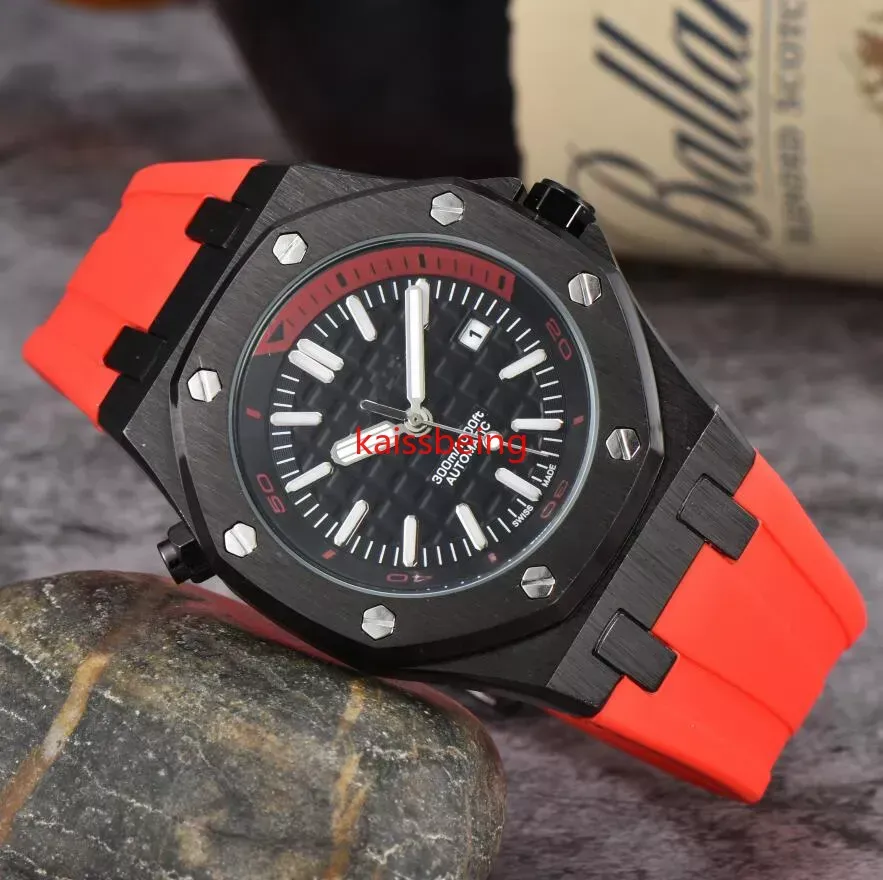 الرابع من الرجال الفاخرة للنساء عالي الجودة A P Quartz Watches Oak Hexagon Bezel Man Lady Brand Wristwatch Fashion Rubber Strap Watches 9009 Modern Men Watch Watch