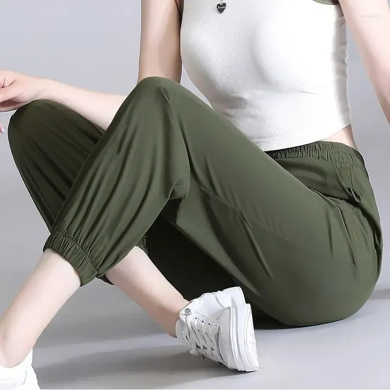 Women's Pants Ice Silk Quick Dry Thin Outdoor Casual Sports Spring Summer Fashion Women Elastic High Waist Breathable Harem Trousers