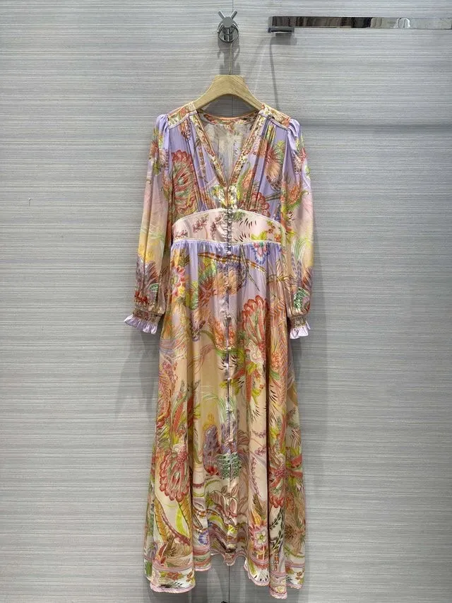 Миланские платья в уличном стиле, весна-лето 2024, юбки с длинными рукавами и V-образным вырезом, женское дизайнерское платье в том же стиле 0116-6