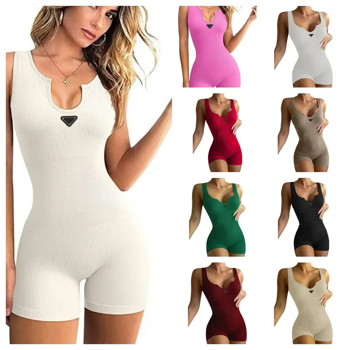 Fashion design Women's Tank Camis shirt top Luxury women's sexy slim stretch vest casual sleeveless shirtless T-shirt Solid color jumpsuit