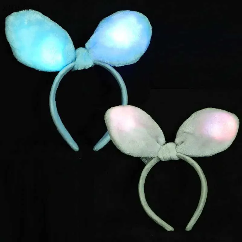 Diademas Fiesta Mujeres Niños Light Up Bunny Rabbit Ear Hair Band Led Flash Stage Performance Felpa Diadema Tocado Regalo Halloween YQ240116