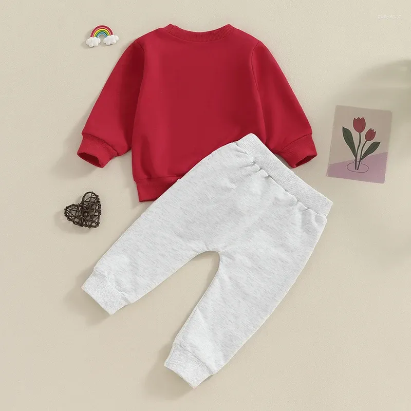 Kledingsets Peuter Baby Valentines Day Outfit Boy Girl Long Sleeve Heart Letter Borduurwerk Sweatshirt broek Set babykleding