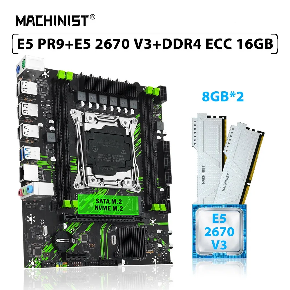 マシニストキットX99 PR9マザーボードセットLGA 2011-3 Xeon E5 2670 V3プロセッサCPU 2PCS*8GB = 16GB ECC DDR4メモリRAM NVME M.2 SATA 240115