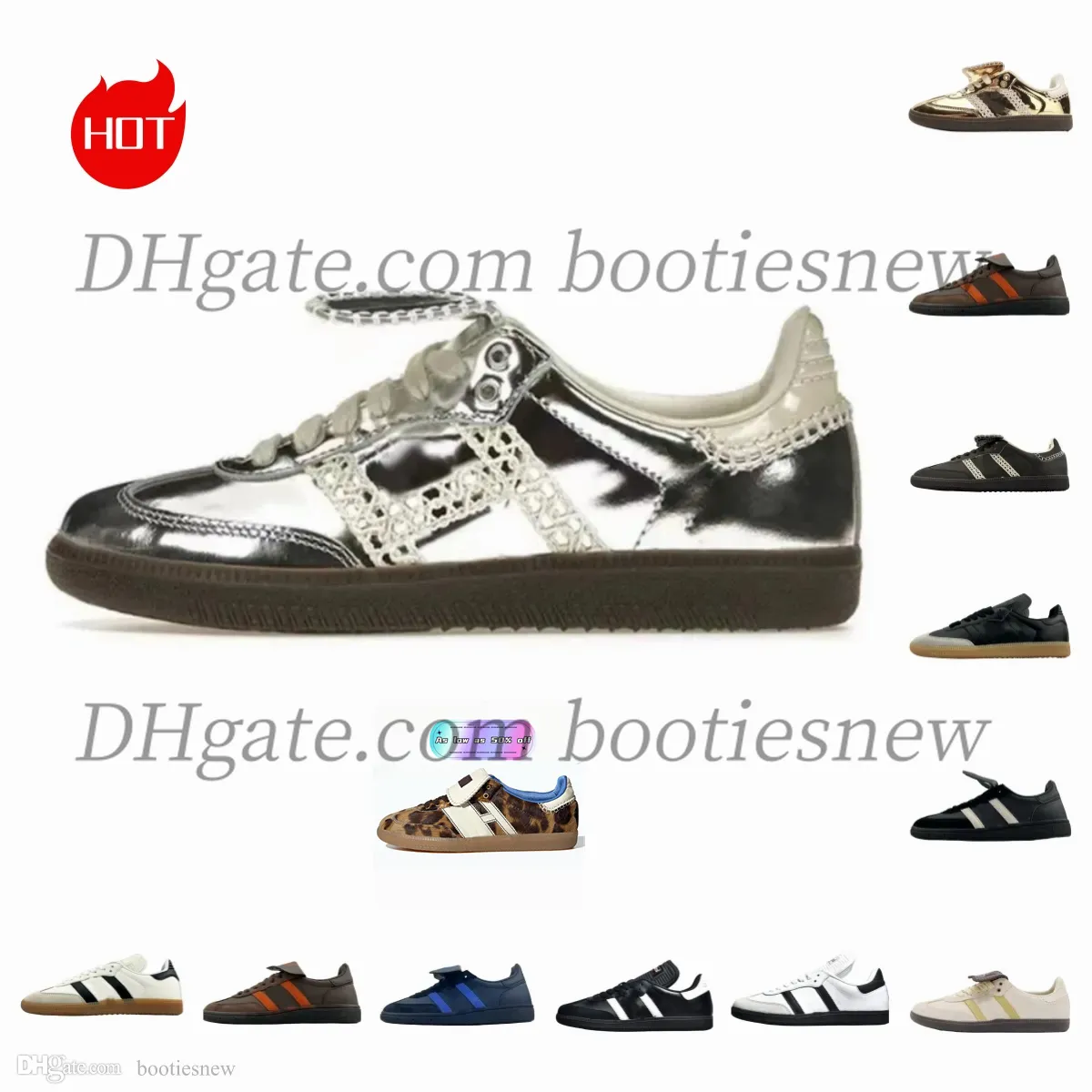 Baskets Wales Bonner Leopard Pony Original Designer Casual Chaussures Pharrell Humanrace Vegan White Fox Black Gum Baskets Rose Crème Vert Plateforme Y6P1