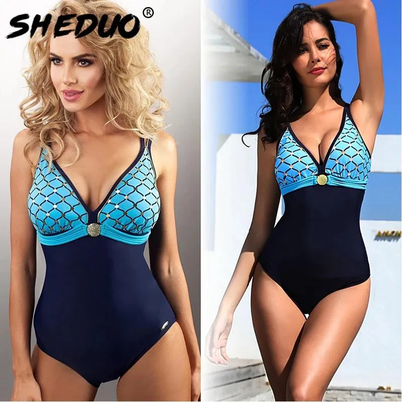 Roupa de banho de uma peça para mulheres sereia impressão sem costas maiô monokini sexy maiô profundo v praia terno de natação nova chegada