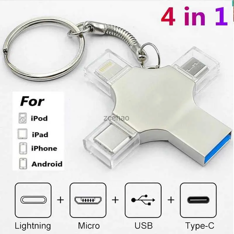 Drives USB Flash 4 w 1 Type-C OTG Dysk flash USB 2TB 3.0 Pendrive 1TB USB Stick 256 GB Pamięć dla iPhone'a Android PC 512 GB