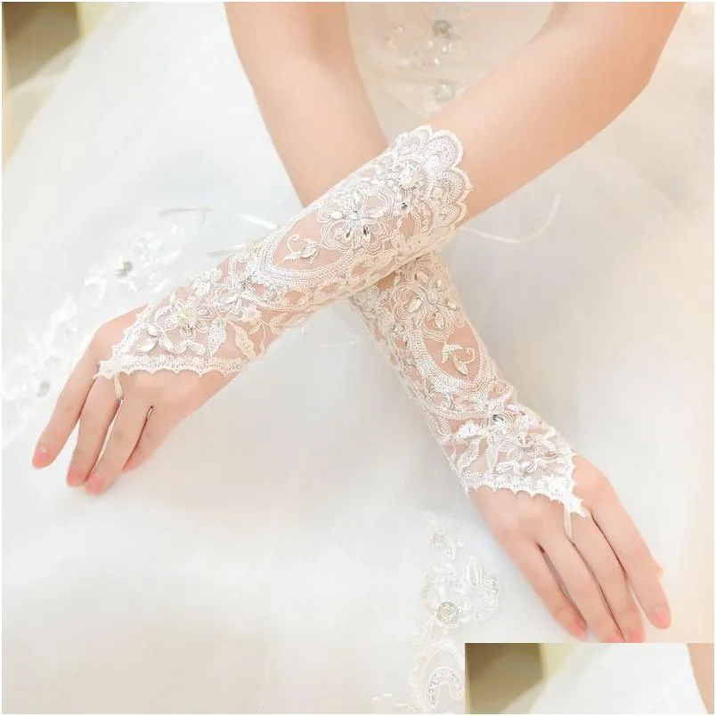 Luvas nupciais Delicadas Lantejoulas e Grânulos Casamento Branco Alta Qualidade Fingerless Drop Delivery Party Events Acessórios Dhxtb