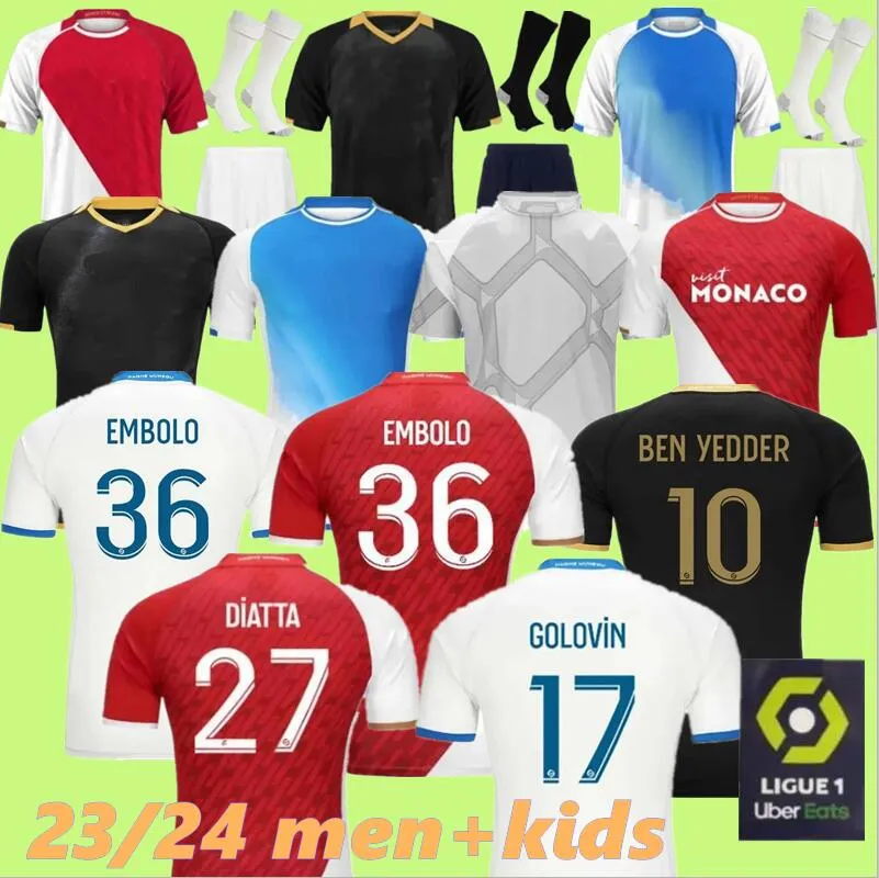 2023 2024 AS Monaco Home Away BEN YEDDER Soccer Jerseys MINAMINO BOADU GOLOVIN 23 24 Maillot AKLIOUCHE BALOGUN EMBOLO Flocage Men FOFANA BEN SEGHIR Football kids kit