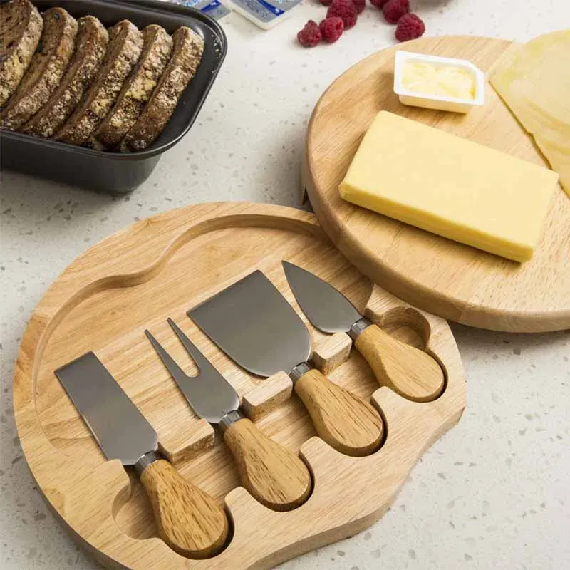 Wholesale Factory Products Stainless Steel Acacia Wood Cheese Board with Knife Set 0116