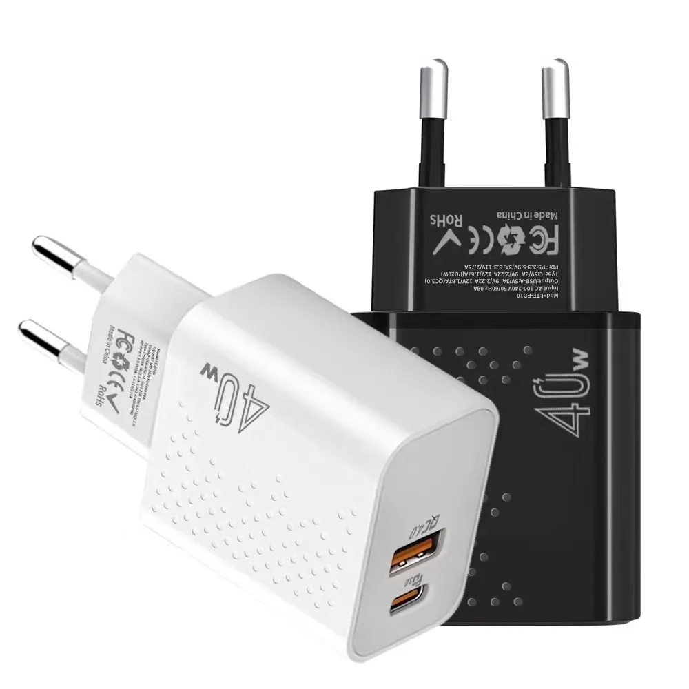 Chargeur rapide 40W QC3.0 PD USB Type C, adaptateur de chargeur de téléphone pour iPhone 15 Xiaomi Samsung Huawei Ipad