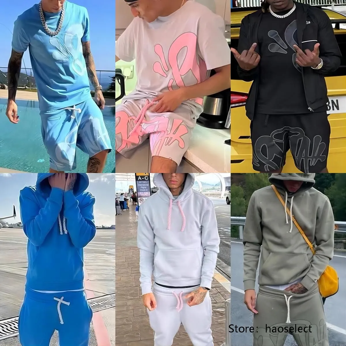 Tasarımcı Syna World Trailsuit Hoodie Sports Seti Kısa Kollu Şort Külot Pantolon Erkek Kadın Tişört Y2K Tees Kısa Grafik Tee Hip Hop Synaworld Sweatshirt F