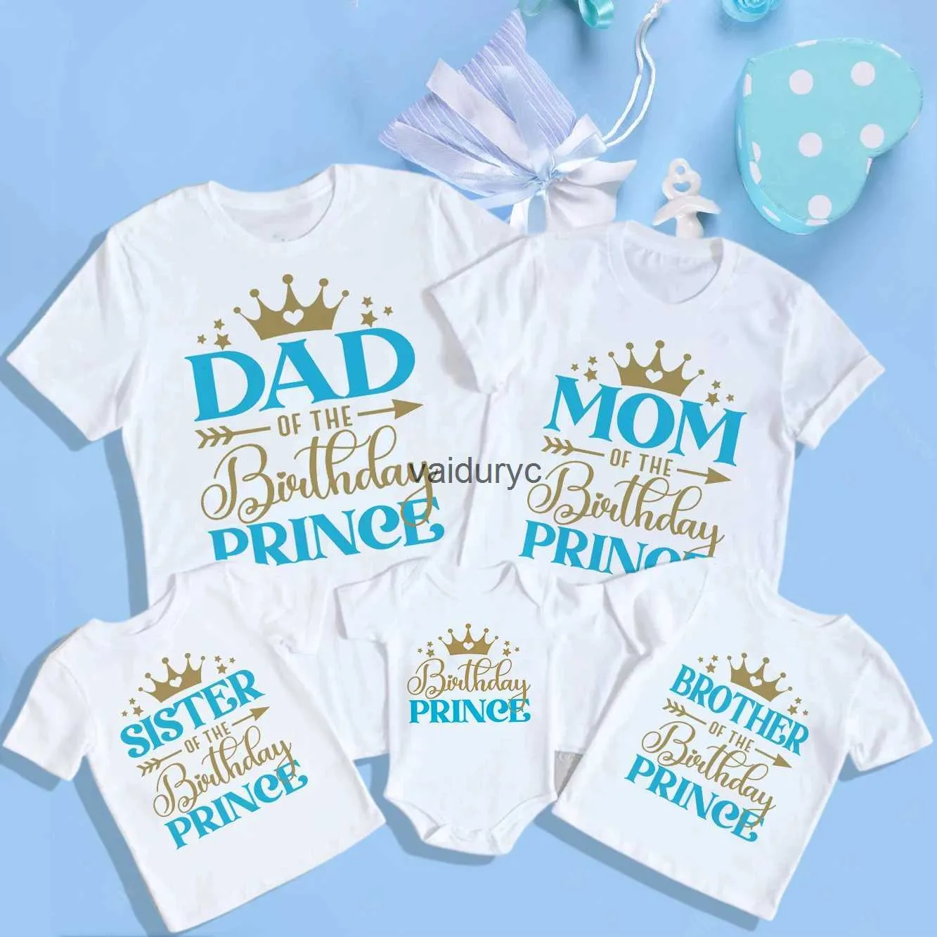 Família combinando roupas de aniversário Prince Family Matng Rous