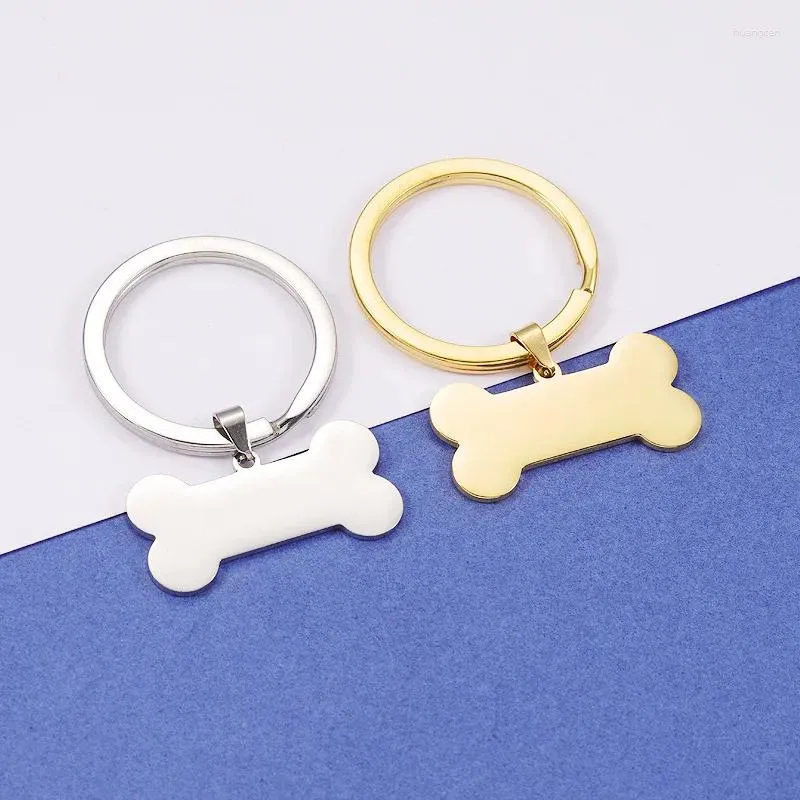 Porte-clés en acier inoxydable Dog Bone Charme Porte-clés Blanc pour graver Or / Argent Couleur Métal Key Tag Bague Miroir Poli 10pcs
