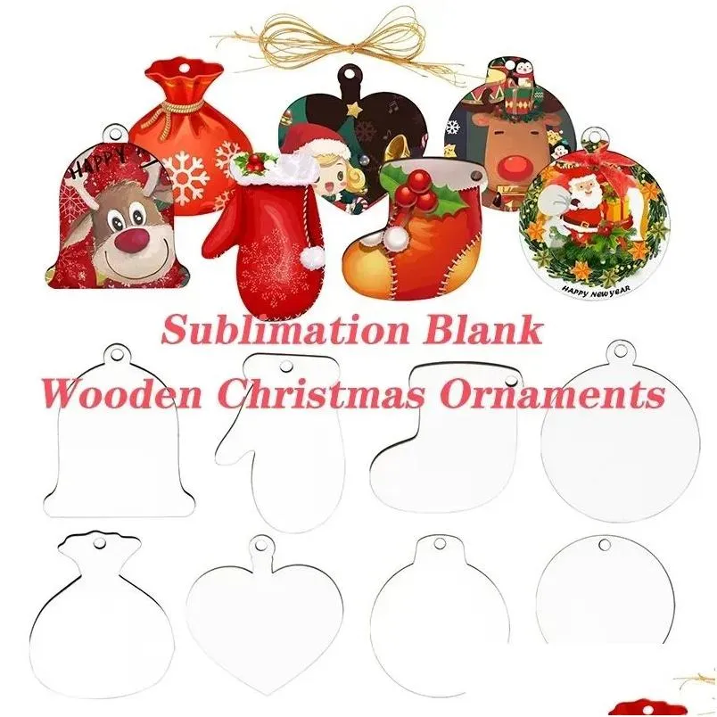 Sublimation Blanks Wooden Christmas Ornaments Hardboard Ornament Hanging Decorations Blank Wood Discs With Holes For Festivals Diy Dhkzb