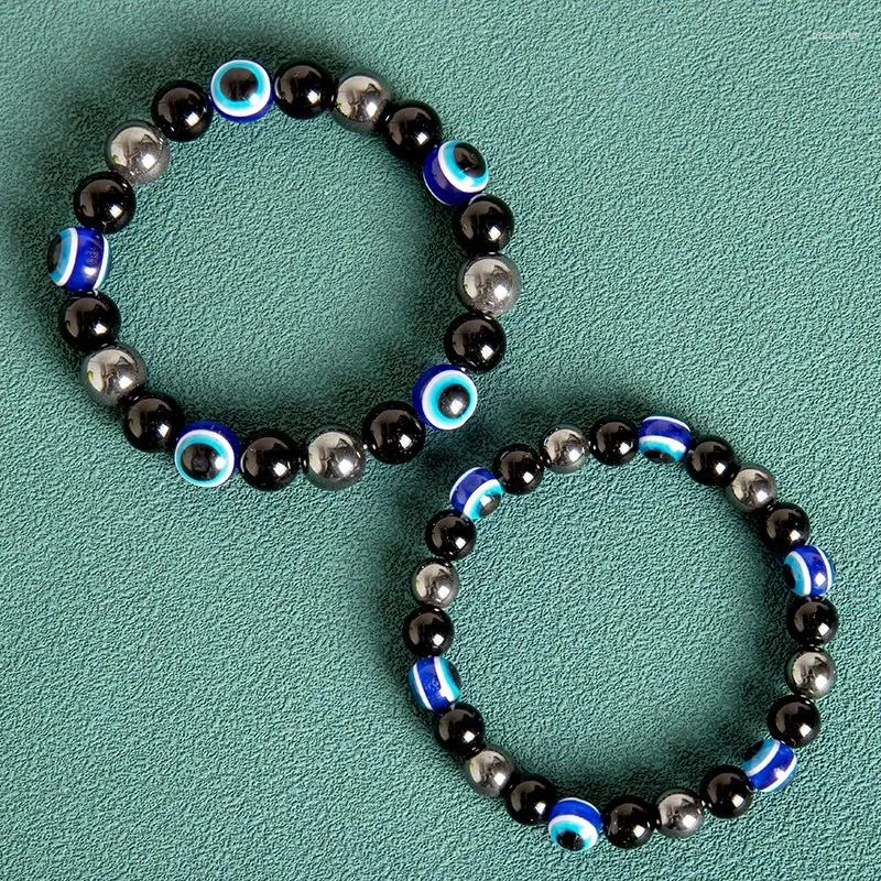 Armband 10st charm 8mm 10mm blå tigrar ögon svart hematit armband färgade glasyr onda pärlor sträng för kvinnor män smycken