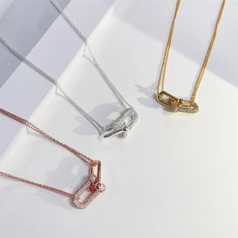 Moda luxo colar brinco conjunto designer hardwear jóias ferradura forma de u para festa feminina rosa ouro platina diamantes jóia238w