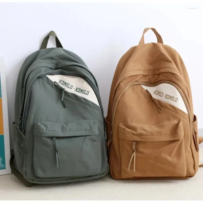 Sacos escolares 2024 moda vintage lona mochila feminina versão coreana de saco de cor júnior estudantes altos lazer ombro