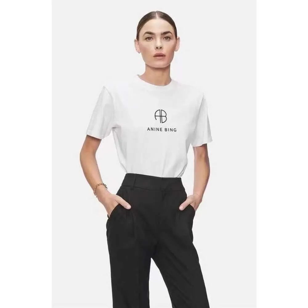 Lettre t-shirt anine Coton Shirts Neck Tops 24SS AB Small Letter Broidery Tees Anine Cotton Femmes Designer T-shirts Round Coule T-shirt Tops 773